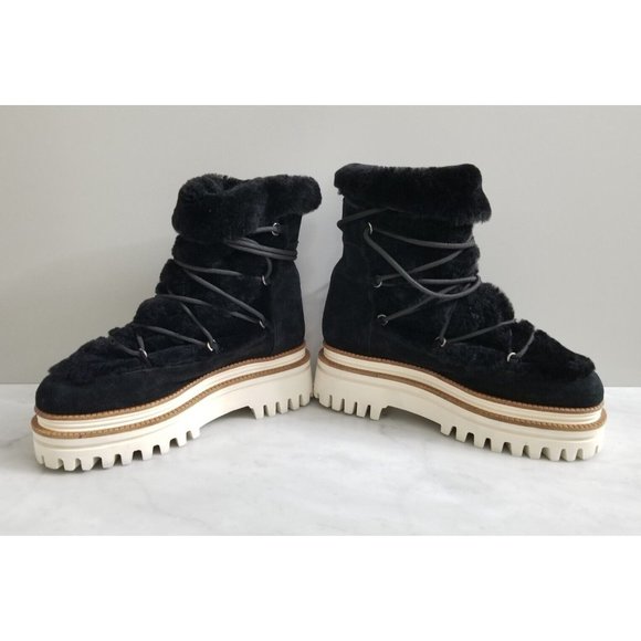 Paloma Barcelo Nazare Black Suede Shearling Platform Boots Size 41 - Picture 4 of 5